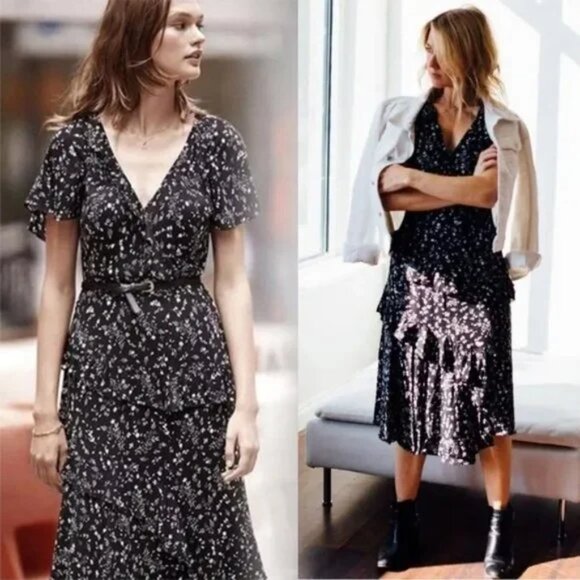 NWT Joie Orita Caviar Black Floral Dress with Ruffles - Picture 3 of 8